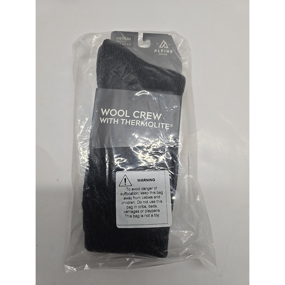 Alpine Design Women's Thermolite‎ Wool Crew Socks Gray Size M (8-10)